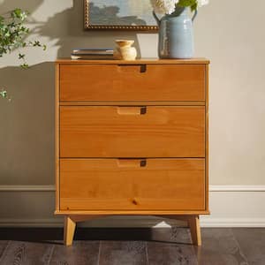 Mid-Century Modern Caramel 3 Drawer 30 in. Chest of Drawers
