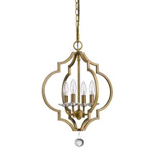 Peyton 4-Light Indoor Raw Brass Chandelier with Crystal Bobeches