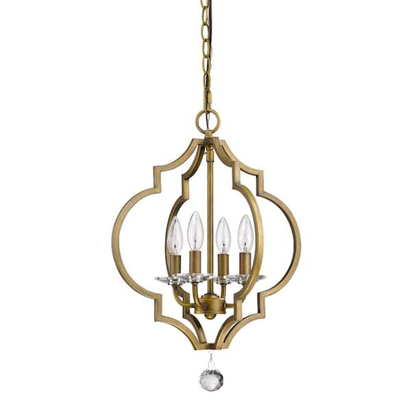 Peyton 4-Light Indoor Raw Brass Chandelier with Crystal Bobeches