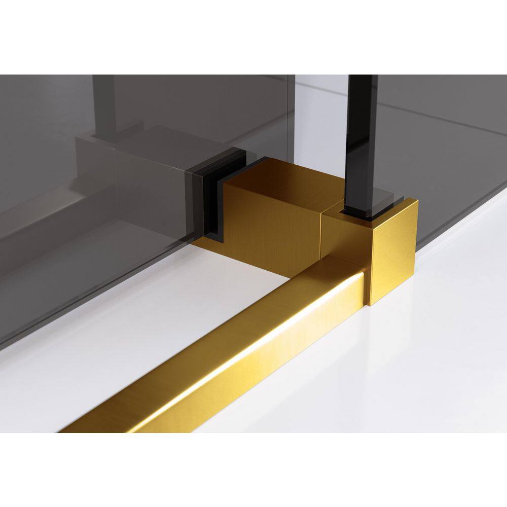 Equinox 60" Frameless Gray Glass Sliding Shower Door with Satin Brass Hardware