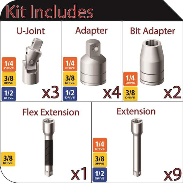 1/4 in., 3/8 in., 1/2 in. Drive Accessory Set (19-Piece)