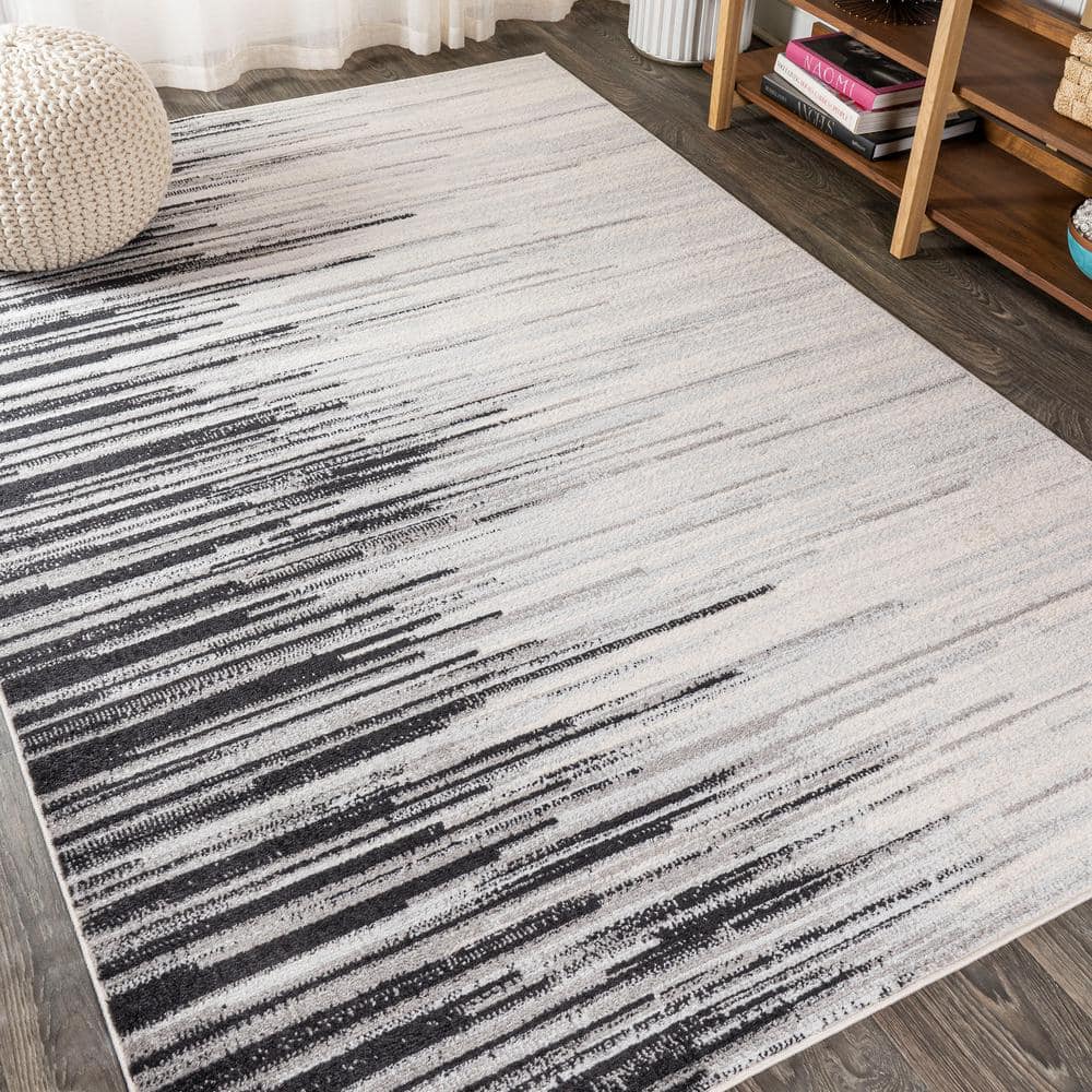 Gray and Cream Reversible Synthetic Stripe Area Rug, 3x5 Feet