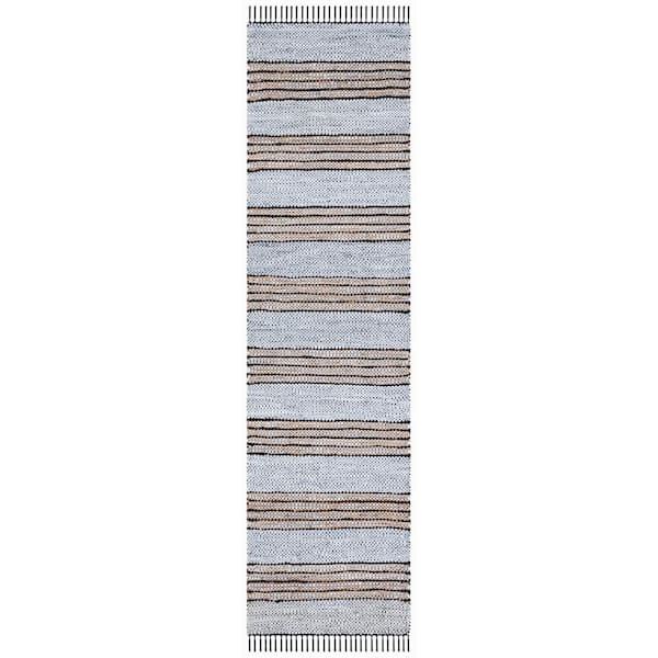 Vintage Leather Silver/Natural 2 ft. x 9 ft. Interlaced Striped Runner Rug