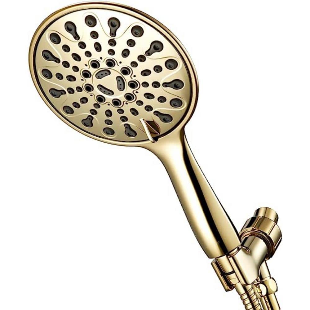 Handheld Shower Head 6-Spray Wall Mount Handheld Shower Head 2.5 GPM in Polished Brass