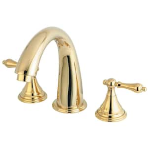 Vintage 2-Handle Deck Mount Roman Tub Faucet in Polished Brass