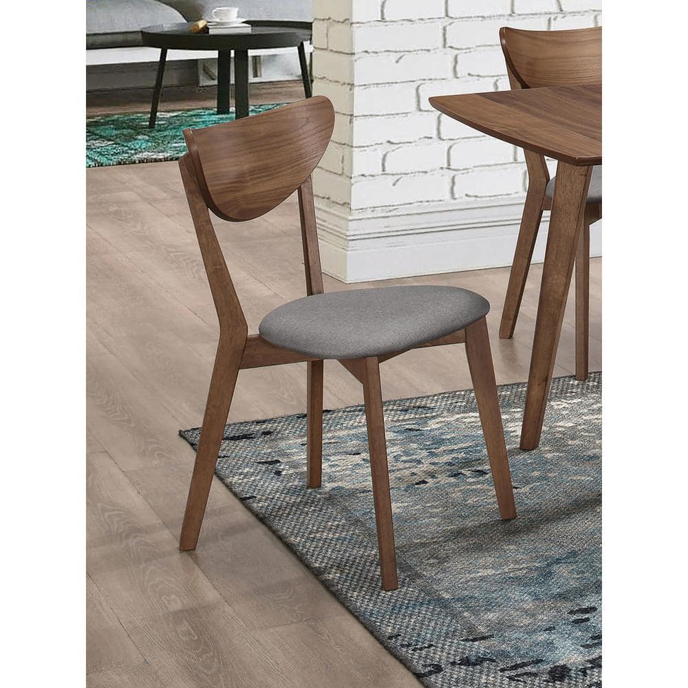 Gray and Natural Walnut Upholstered Low Side Chair