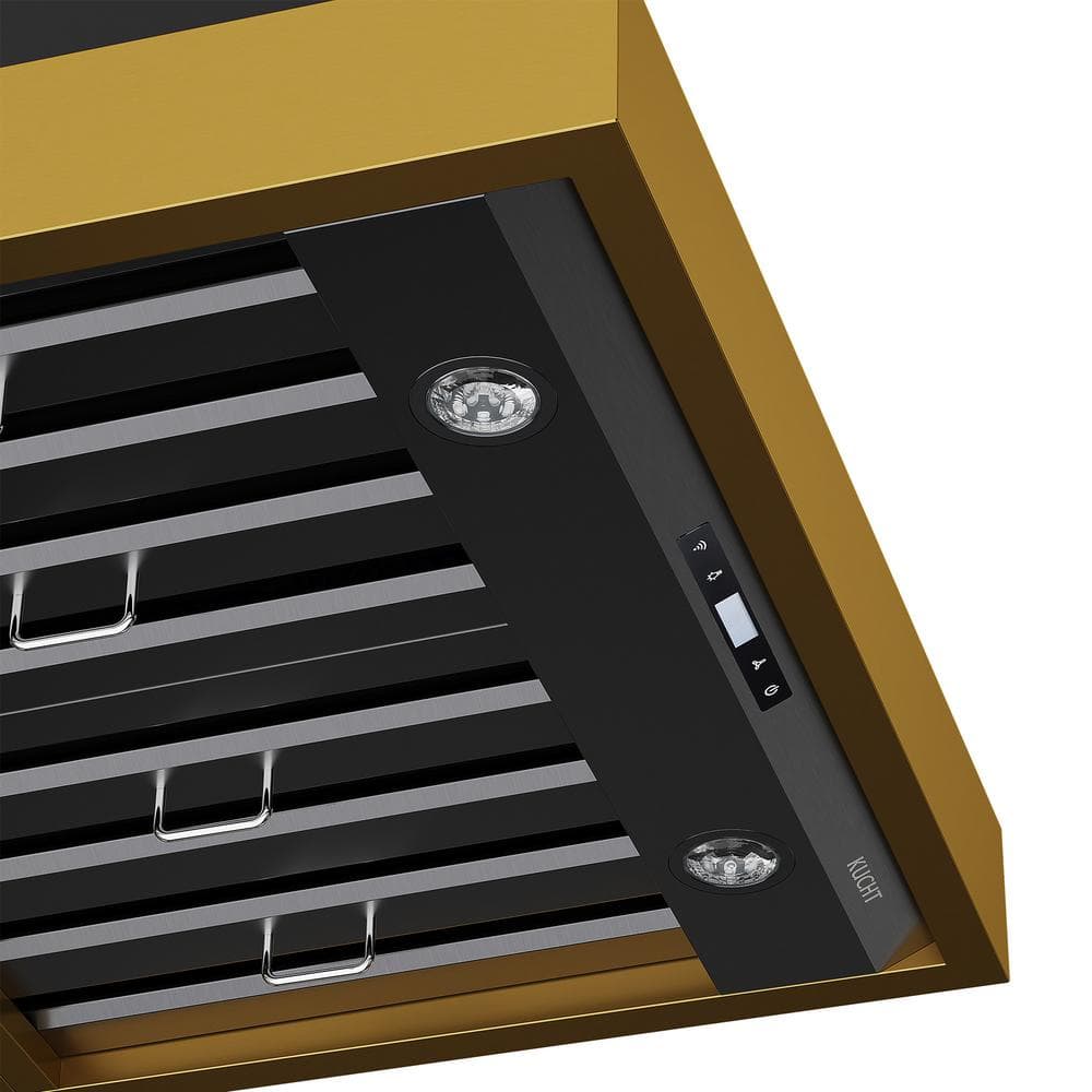 36" Titanium Stainless Steel Wall Mounted Range Hood with Gold Accents
