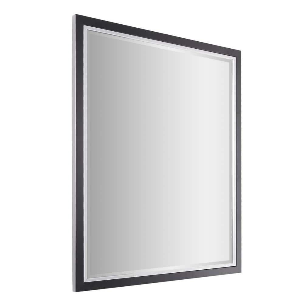 Elegant 24x30 Rectangular Wood and Silver Beveled Wall Mirror