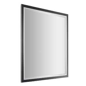 30 in. H x 24 in. W Rectangular Two-Toned Brushed Black and Chrome Metal Framed Beveled Edge Wall Vanity Mirror