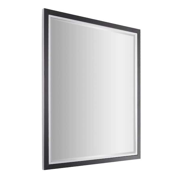 Deco Mirror 30 in. H x 24 in. W Rectangular Two-Toned Brushed Black and Chrome Metal Framed Beveled Edge Wall Vanity Mirror