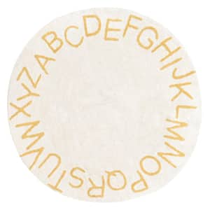 Kids Washable Round Alphabet Rug Light Yellow 4 ft. x 4 ft. Accent Rug