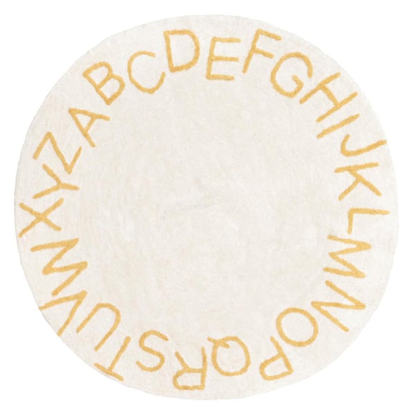 nuLOOM Kids Washable Round Alphabet Rug Light Yellow 4 ft. x 4 ft. Accent Rug