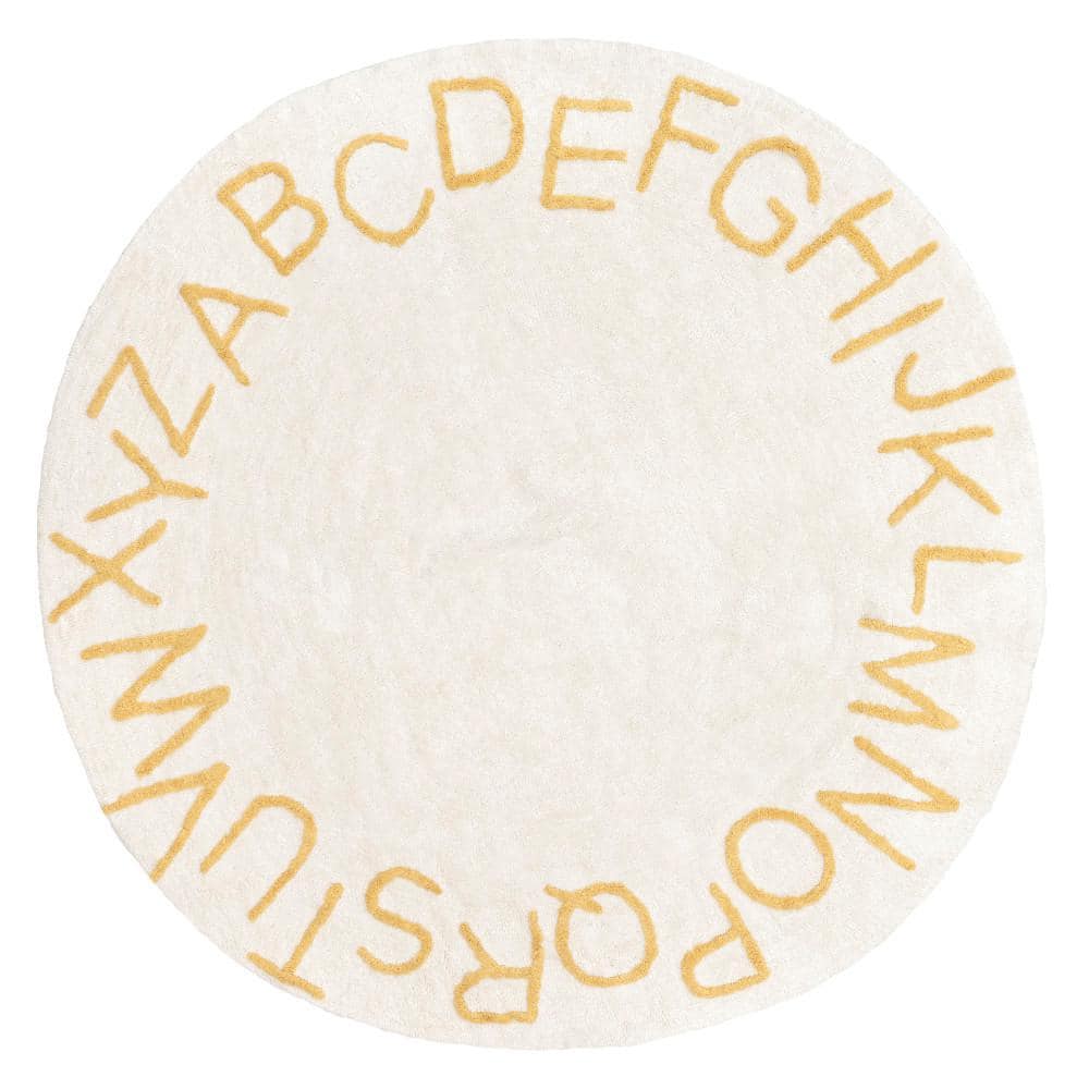 nuLOOM Kids Washable Round Alphabet Rug Light Yellow 6 ft. x 6 ft. Area ...