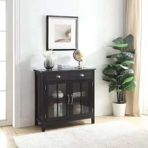 Gracie Black Storage Cabinet with 2-Drawers and 2-Glass Doors