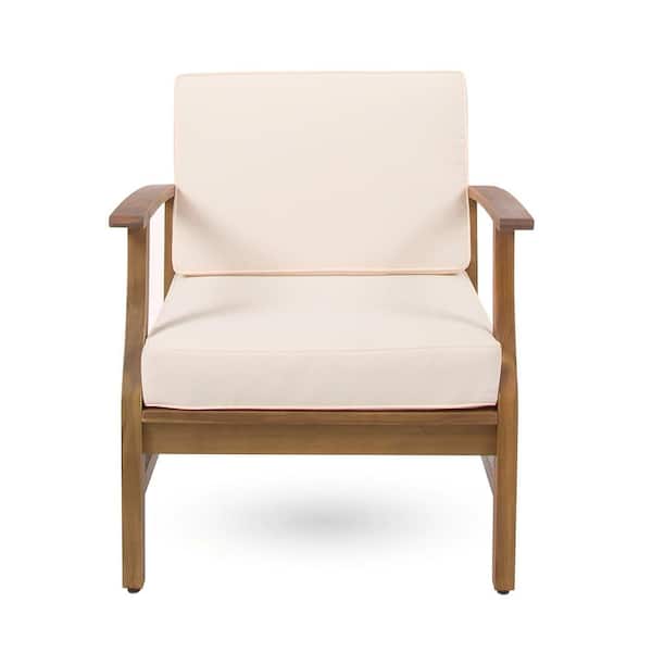 Unbranded 100% Solid Acacia Wood Outdoor Club Lounge Chair with Cream Cushion