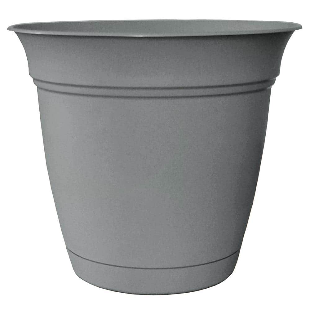 Belle 20 in. Dia Stormy Gray Plastic Decorative Pot with Attached Saucer  ECA20000A53 - The Home Depot