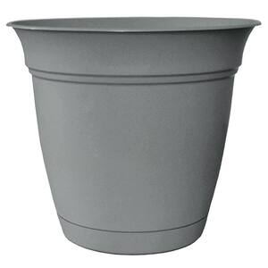 Belle 12 in. Dia. Stormy Gray Plastic Decorative Pot with Attached Saucer
