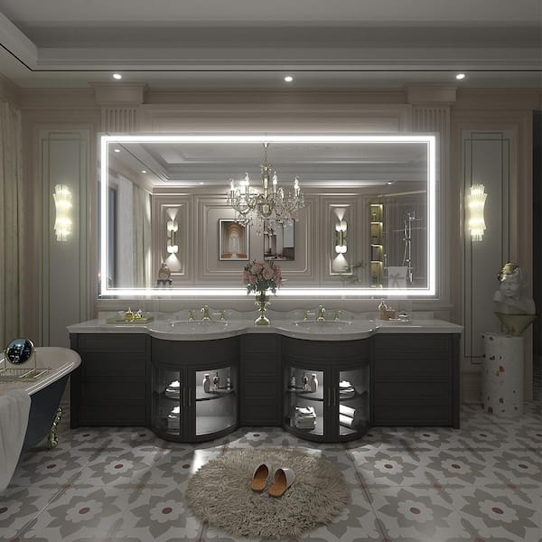 72 in. W x 36 in. H Large Rectangular Frameless Front LED Lights Anti-Fog Wall Bathroom Vanity Mirror in Tempered Glass