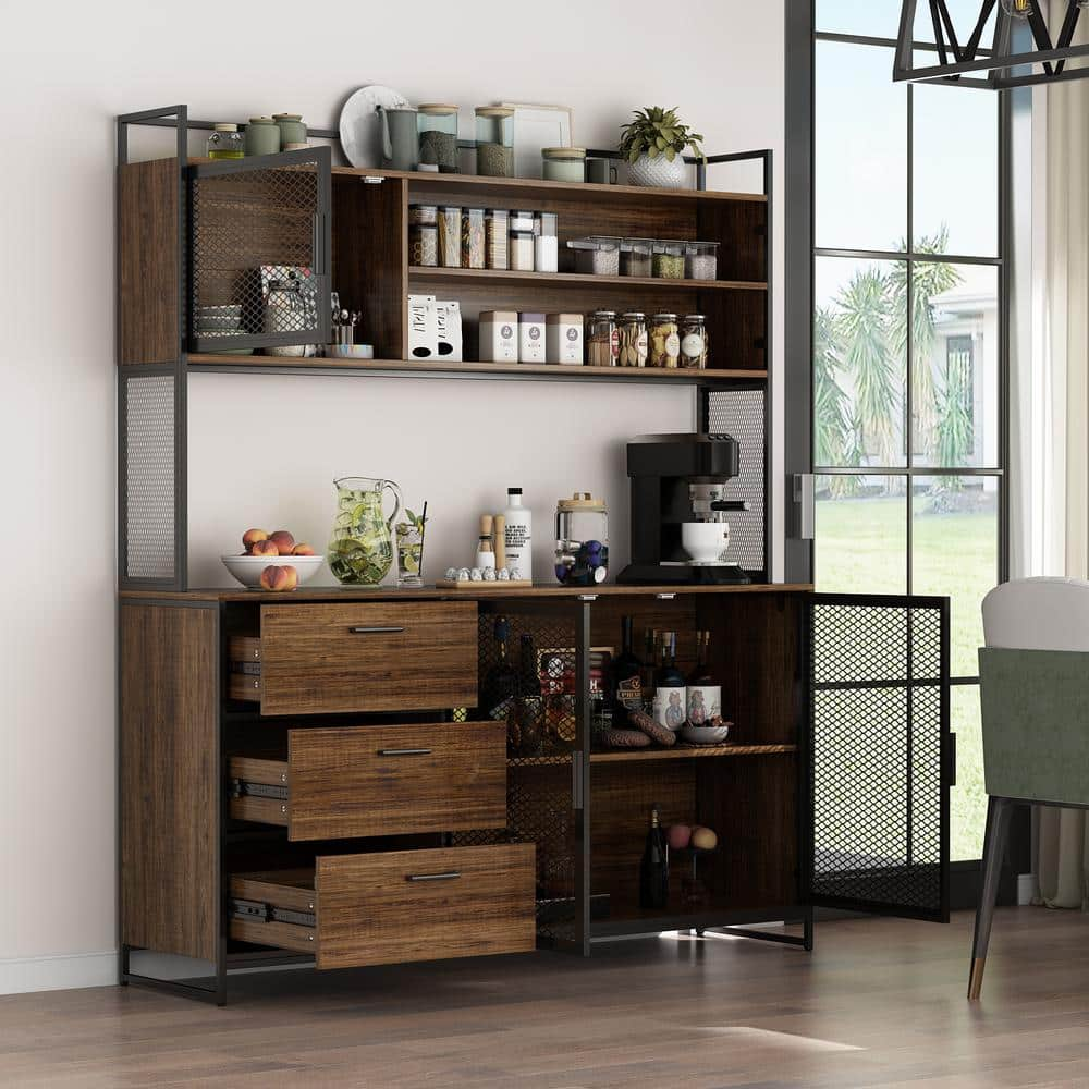 FUFU&GAGA 59 In. W Kitchen Brown Wood Buffet Sideboard Pantry Cabinet ...