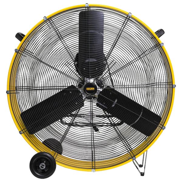 36 in. Heavy Duty Floor Drum Fan DC Brushless Motor in Yellow, Variable Speeds, 21,100 CFM for Industrial/Commercial.