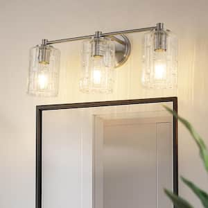 20 in. 3-Light Bathroom Vanity Light, Polished Nickel with Clear Seedy Glass Shades, Dimmable Fixture