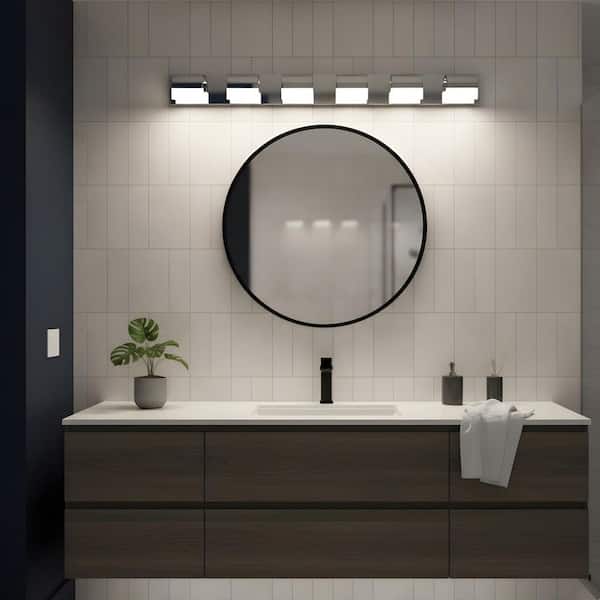 46.5 in. 6-Light LED Chrome Bathroom Vanity Light with Dimmable 6000K Light