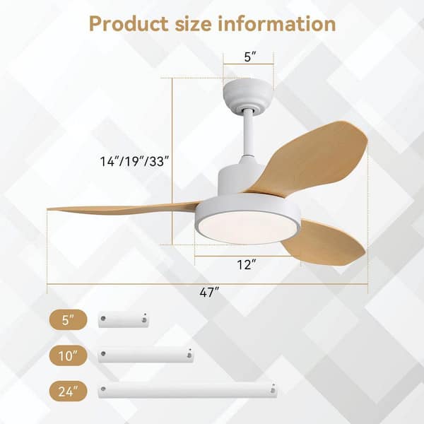 47 in. Indoor White Low Profile Modern Ceiling Fan with 22-Watt