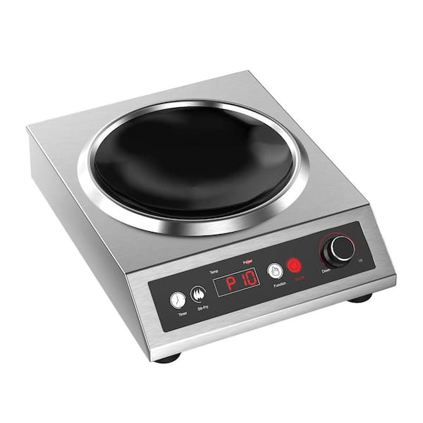 Electric Induction Wok Concave Black Ceramic Glass Rapid Heating 10 Power 10 Temp Dual Control Cooktop