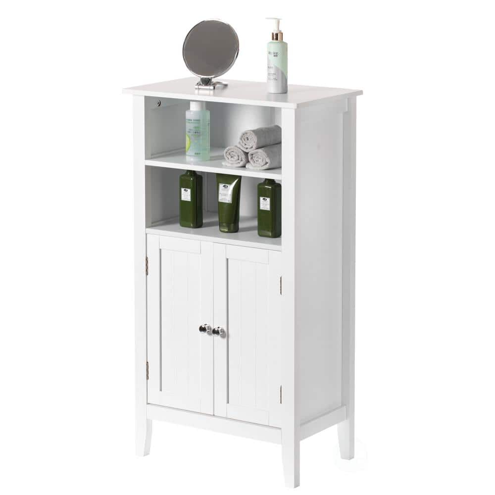 White Wood Freestanding Cabinet with Shutter Doors and Shelves
