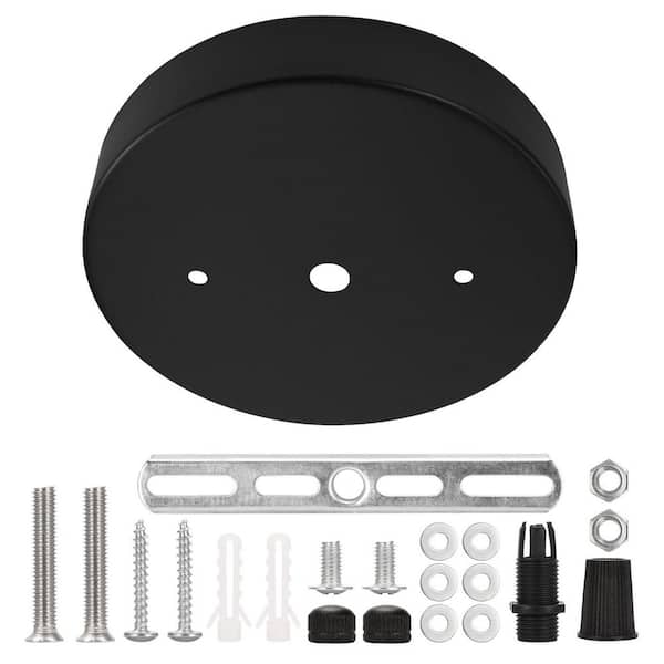 5.8 in. Black Metal Ceiling Canopy Kit, Round Pendant Light Mounting Plate with Hardware for Hanging Ceiling Light