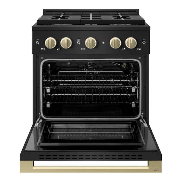 Autograph 30 in. 4.2 cu. ft. Marino Dual Fuel Freestanding Range with 4 Gas Burners in Black Steel with Bronze Accents