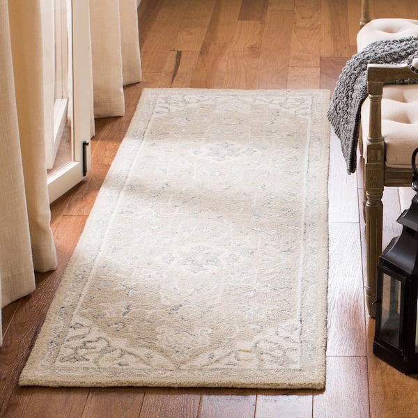 Micro-Loop Light Grey/Ivory 2 ft. x 11 ft. Medallion Border Runner Rug