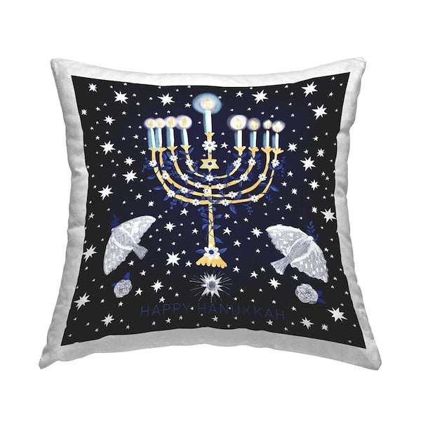 Stupell Industries Happy Hanukkah Starry Pattern Menorah Blue Abstract Polyester 18in. X 18in. Throw Pillow