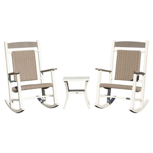 3-Piece Wicker Outdoor Rocking Chair Set-Patio Rockers with Backrest, All-Weather, Porch and Garden Seating for Adults