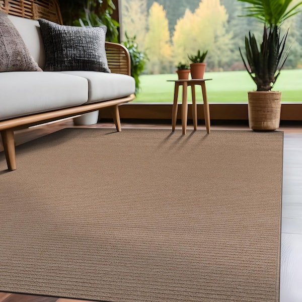 Oasis Solid Beige 3 ft. x 3 ft. Non-Slip Rubber Back Indoor Area Rug