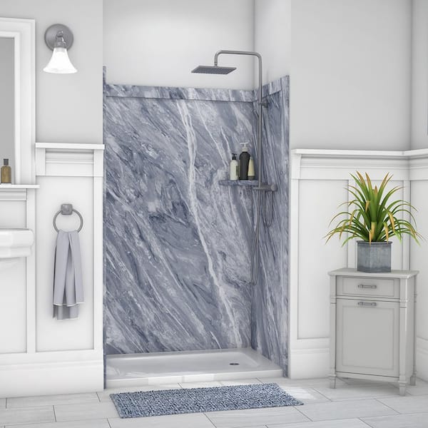 FlexStone Elegance 36 in. x 48 in. x 80 in. 9-Piece Easy Up Adhesive Alcove Shower Wall Surround in Beaumont