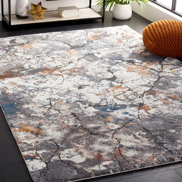 Cyrus Shag 7 ft. x 9 ft. Gray/Ivory Cracked Marble Area Rug