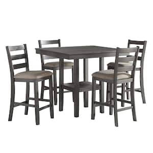 Kirke 5-Piece Gray Finish Wood Top Bar Table Set Seats 4