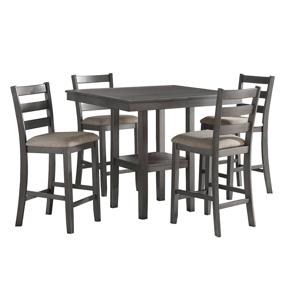 Kirke 5-Piece Gray Finish Wood Top Bar Table Set Seats 4 price history on PriceWatchPro