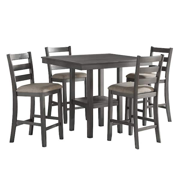 Lazzara Kirke 5-Piece Gray Finish Wood Top Bar Table Set Seats 4