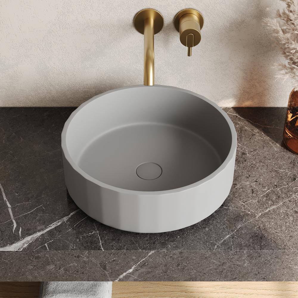 17" Round Light Gray Concrete Above-Counter Bathroom Vessel Sink