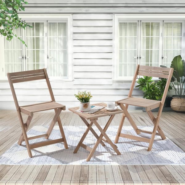 JARDINA 3-Piece Wood Patio Bistro Set, Outdoor Folding Chair Set with Wood Square Table