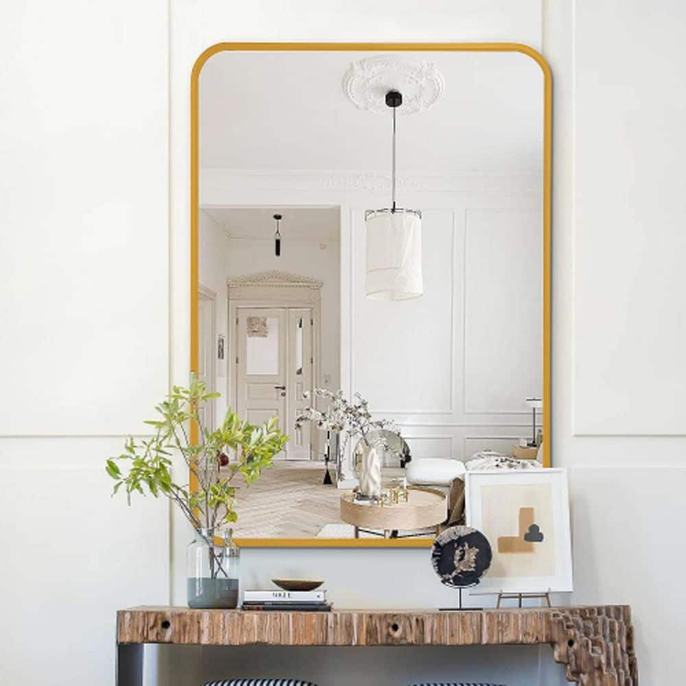 22 in. W x 30 in. H Rectangle Gold Metal Accent Wall Mirror Modern Bathroom Vanity Mirror Living Room Entryway Mantel price history on PriceWatchPro