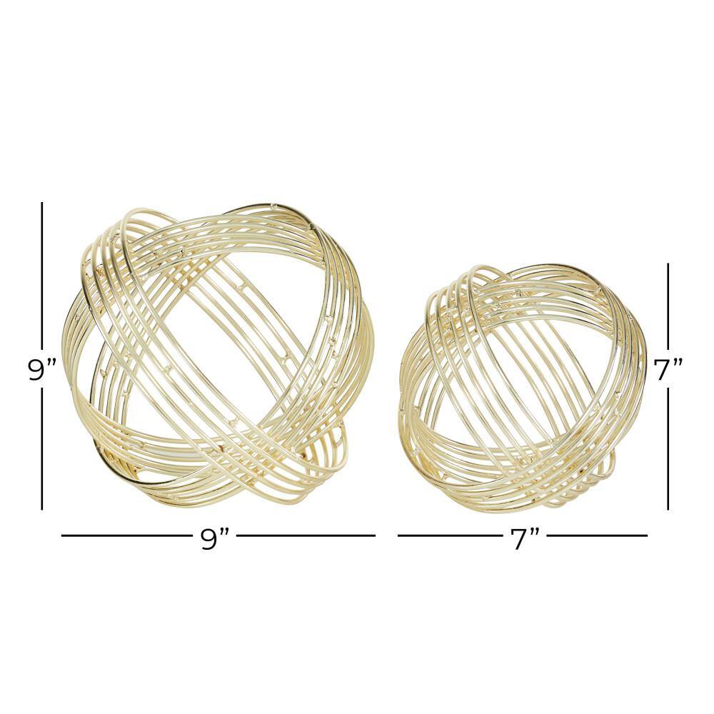 Elegant Gold Geometric Metal Orb Sculptures, Set of 2