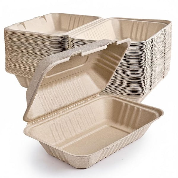 Biodegradable Compostable Clamshell Take Out Food Containers Heavy Duty Double Locking 75 Pack Disposable