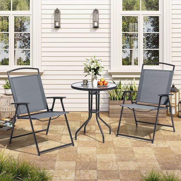 Crestlive Products 3-Piece Metal Round Outdoor Bistro Set in Gray