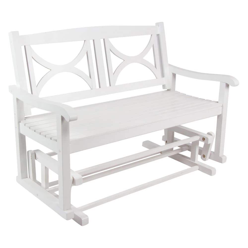 48.5" White Cedar Outdoor Glider Bench with Decorative Back