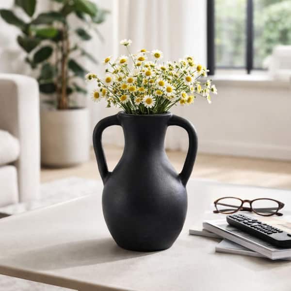 spicygem studs vase black Mサイズ Liv & Skye 11.5 in. Black Ceramic Cylinder with Handles Decorative