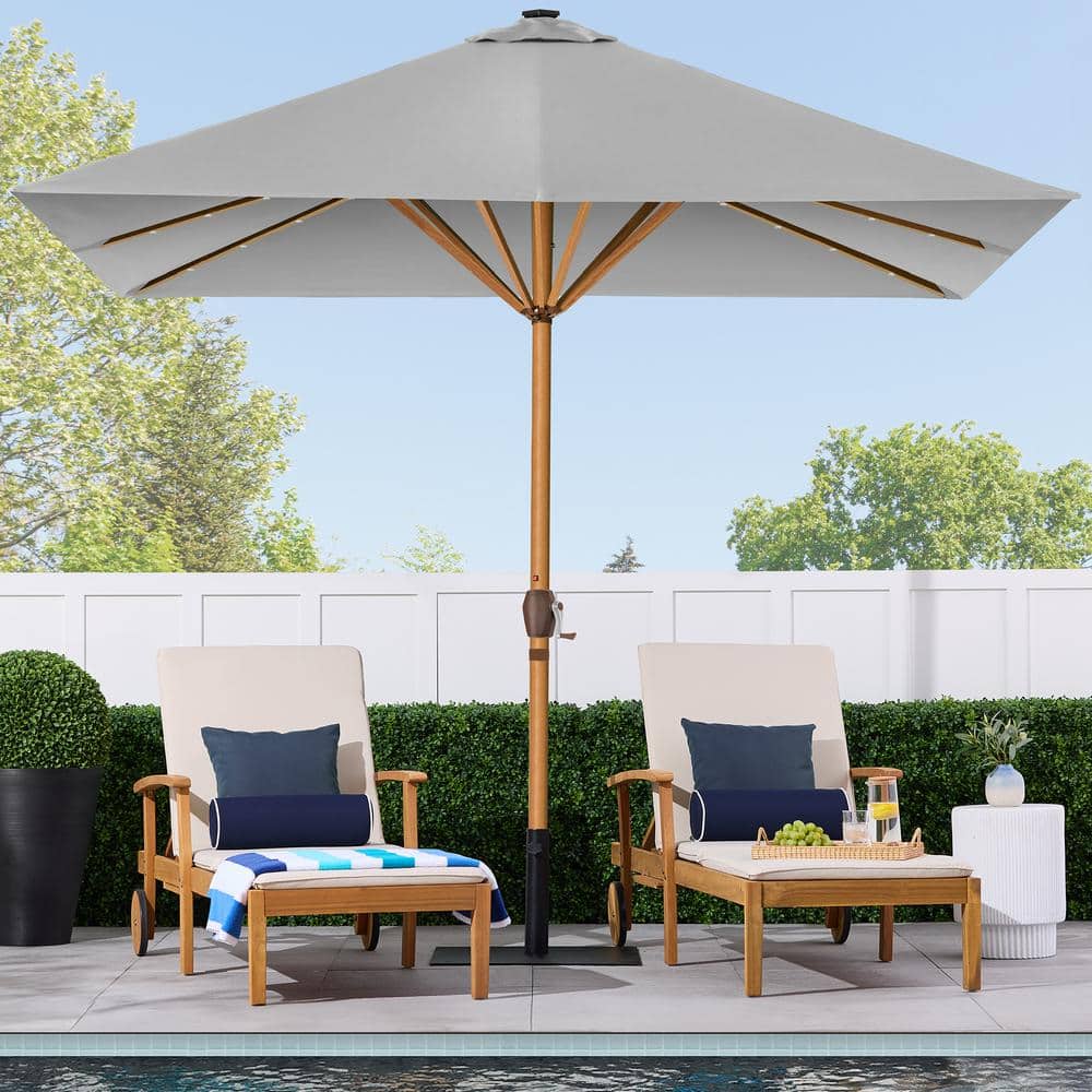 Fog Gray 9ft Square Solar LED Lighted Market Patio Umbrella with Steel Pole
