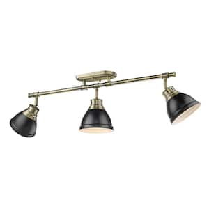 Duncan Collection 3-Light Aged Brass Semi-Flush Mount with Matte Black Shade